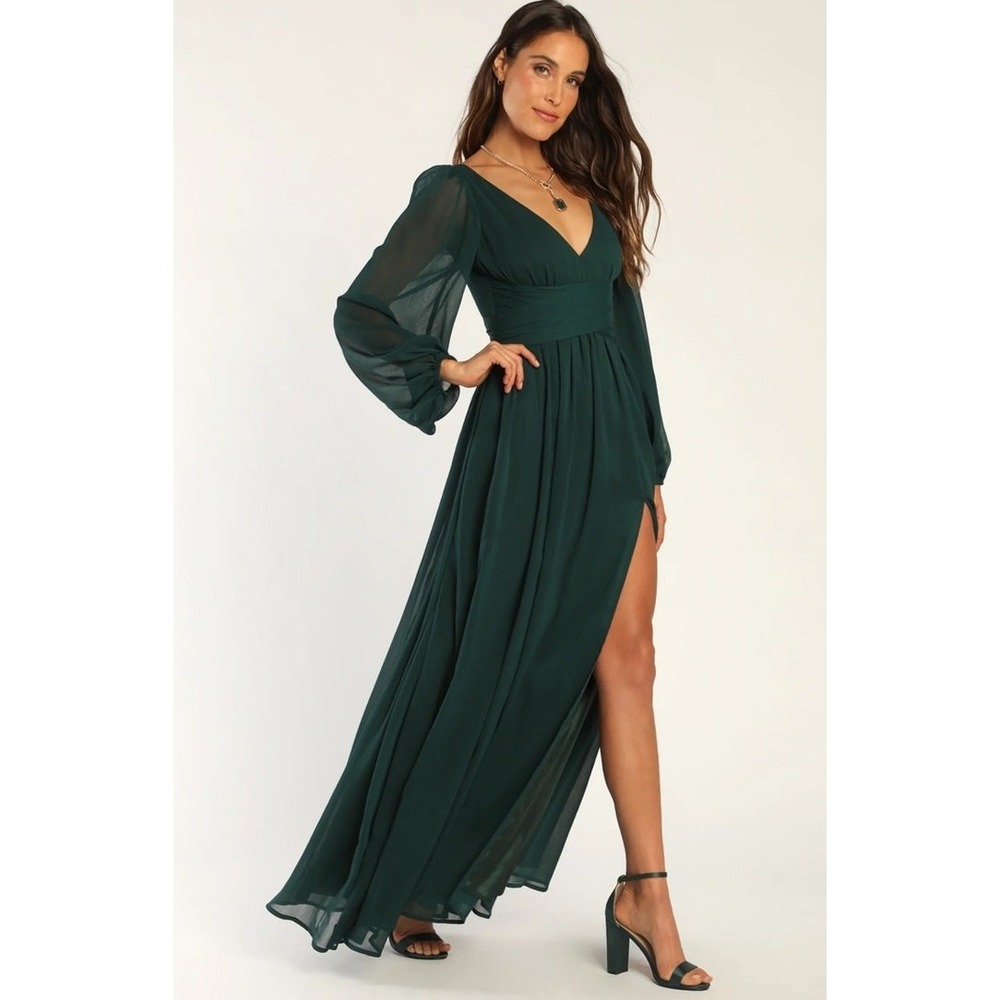 New Lulus Sweet Womans Sz Large Dress Green Chiffon Maxie Dress Lined NWT